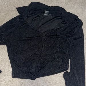 Black sheer cropped button up